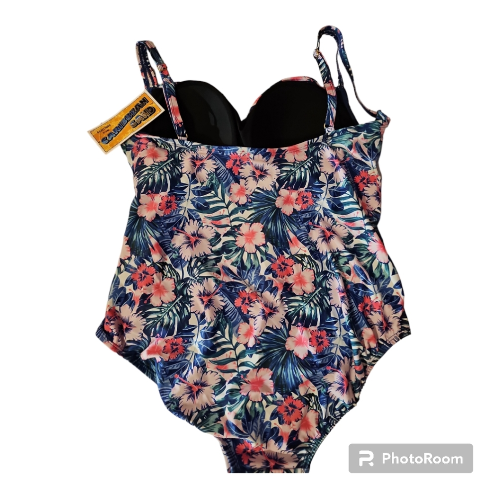 NWT Caribbean Sand swimsuit, 1-piece, floral, size 18W - Picture 2 of 5